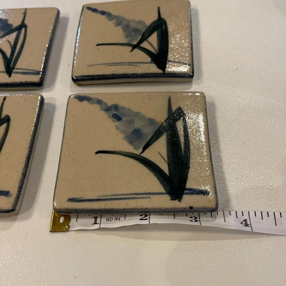 4 LABAIRE POTTERY Vintage Handcrafted Rare Stoneware COASTERS Label Norcross‎ GA